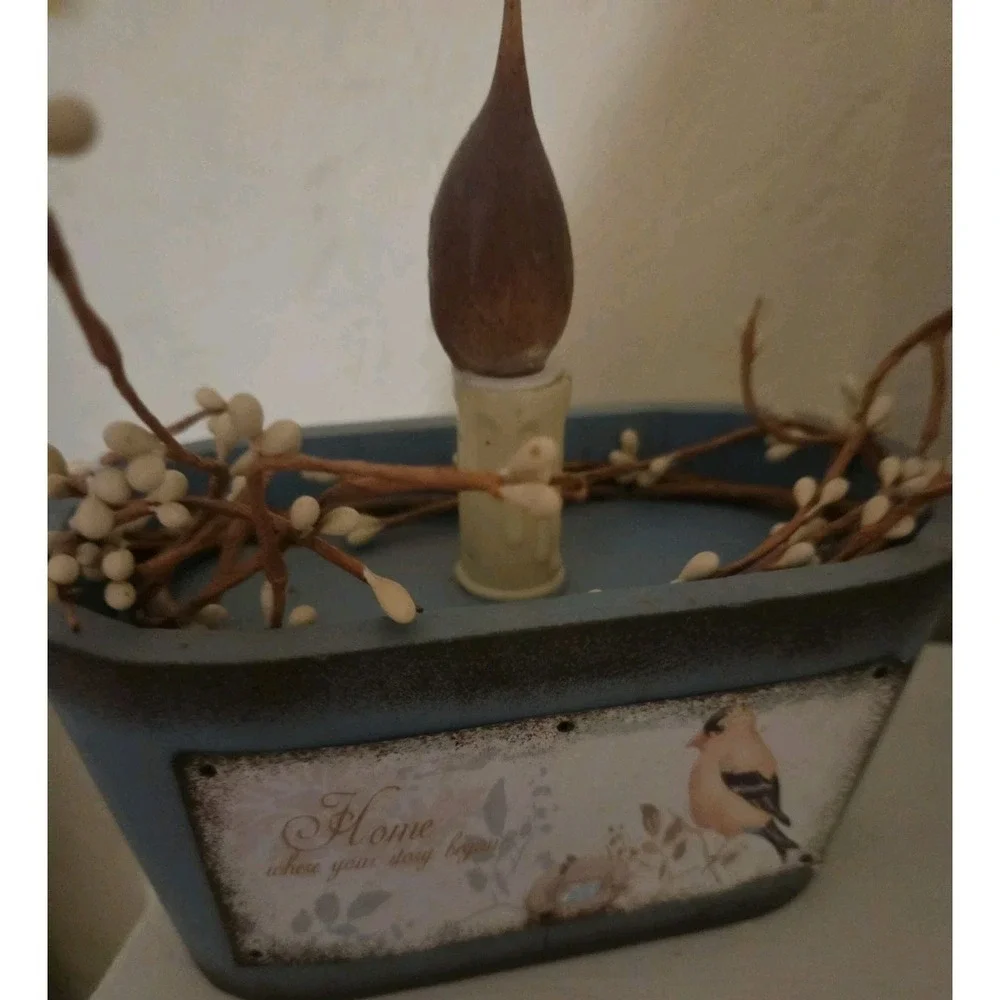 Vintage Nantucket Electric Candle Light  Rustic Blue Wooden Base 6 inch x 4 inch